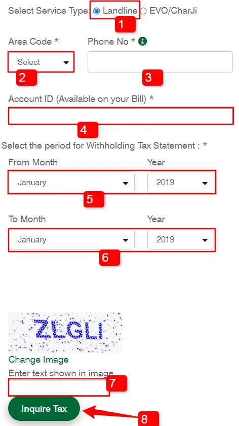 ptcl landline withholding tax certificate